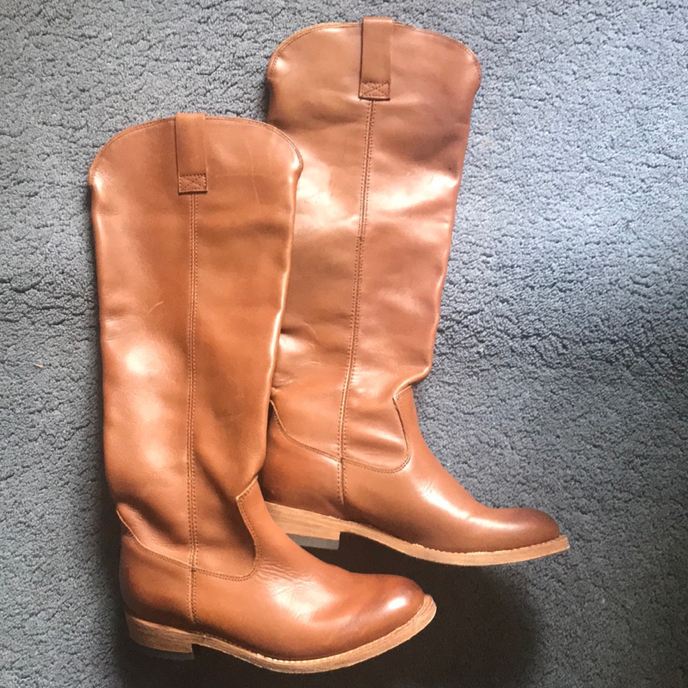 Tan Knee High Leather Boots